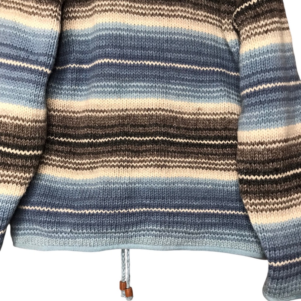 Laundromat Striped Blue Brown Cream Full Zip Wool Sweater Jacket Unisex Large - Picture 10 of 11